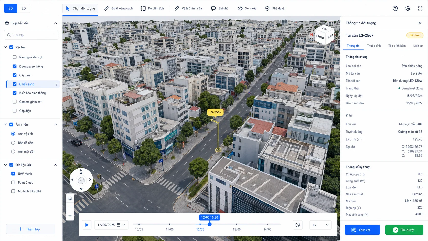 Giao diện WebGIS 3D hợp nhất dữ liệu và thông tin tài sản